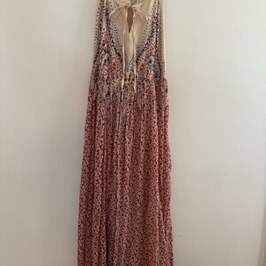 Mes Demoiselles Gold Pink Halter Sundress Resort Wear Anthropologie